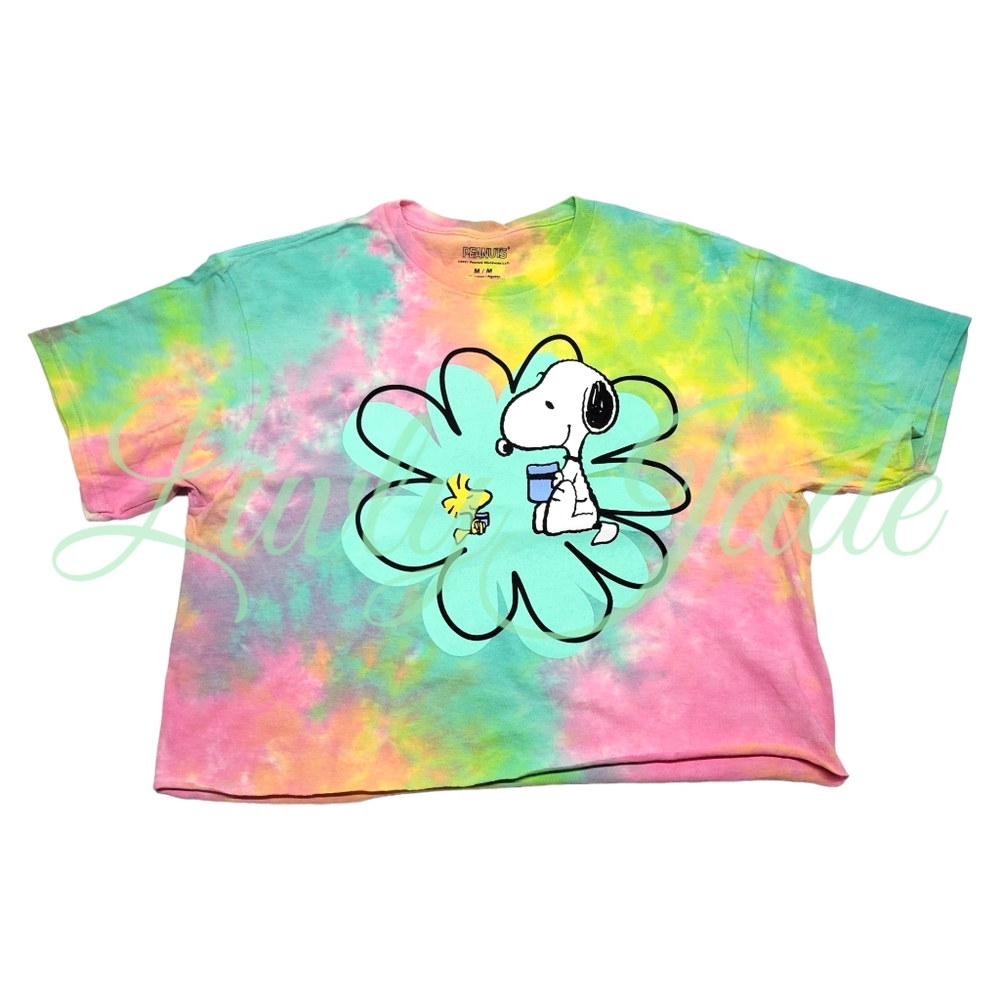 Peanuts Snoopy Tie Dye  Crop Top Size M NWOT Colorful Bright Green Pink Size M